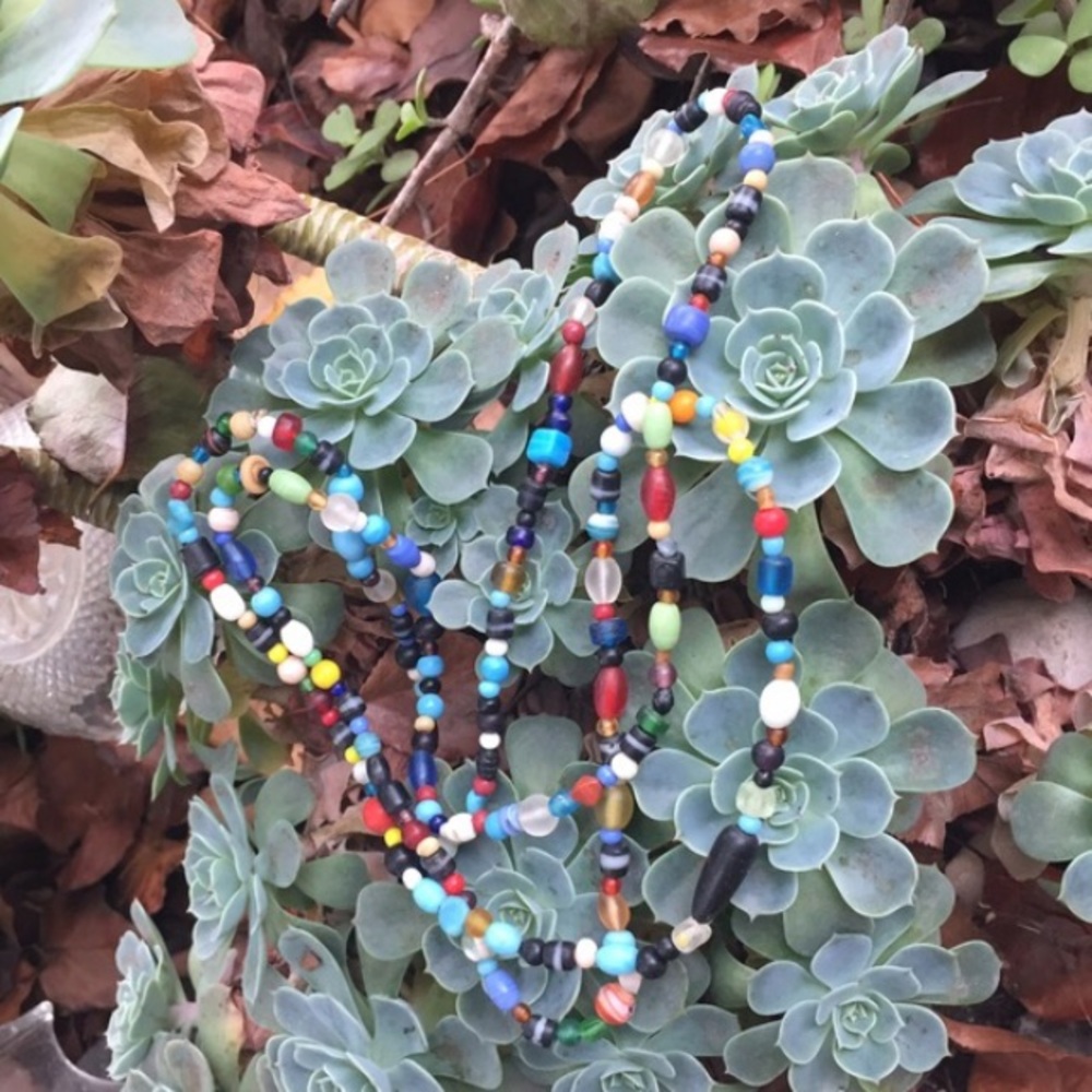 Vintage Glass Hippie Love Beads Long Necklace Boho